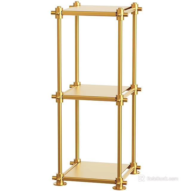 Golden Metal Frame Storage Shelf with Modern Design and Multiple Layers for Home Office 3d model 