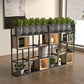 Multi tiered Plant Shelf With Black Frame Wooden Compartments Holding Green Plants Books And Decorations