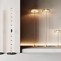 Modern Stylish Floor Lamps With Cylindrical Design And Circular Shades In Interior Space