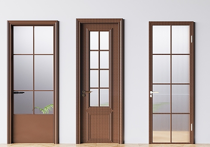 Mid-ancient style solid wood swing door Changhong glass single door frosted glass swing door 3d model