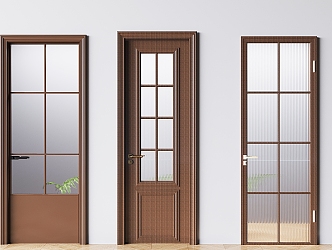 Mid-ancient style solid wood swing door Changhong glass single door frosted glass swing door 3d model