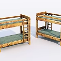 Wooden Bunk Beds With Ladder And Green Mattress For Kids Room