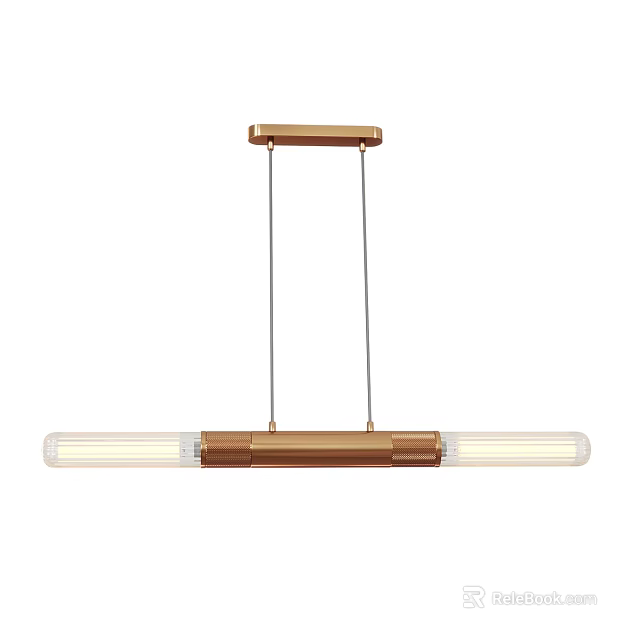 Modern Linear Pendant Light With Brass Frame And Clear Glass Tubes 3d model