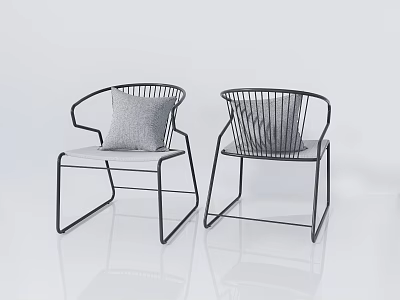 Pair of Modern Leisure Chairs With Metal Frame And Soft Gray Cushions 3d model