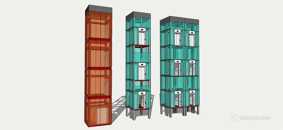 Transparent Glass Elevators With Multi Floor Structure And Colorful Design 3d model 