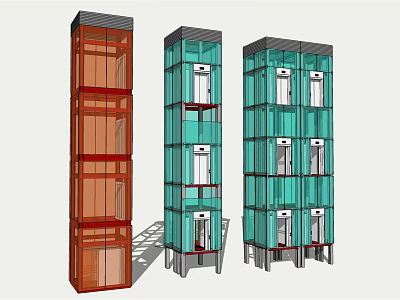 Transparent Glass Elevators With Multi Floor Structure And Colorful Design 3d model