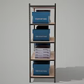 Practical Multi Tiered Storage Shelving Unit With Black Binders And Blue Boxes 3d model