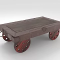 Rustic Wooden Furniture Cart With Solid Wood Top Riveted Frame And Decorative Wheels