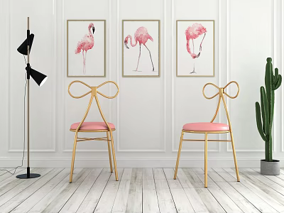 Stylish Leisure Chairs With Golden Frame Pink Seat And Bowknot Design By Flamingo Paintings 3d model