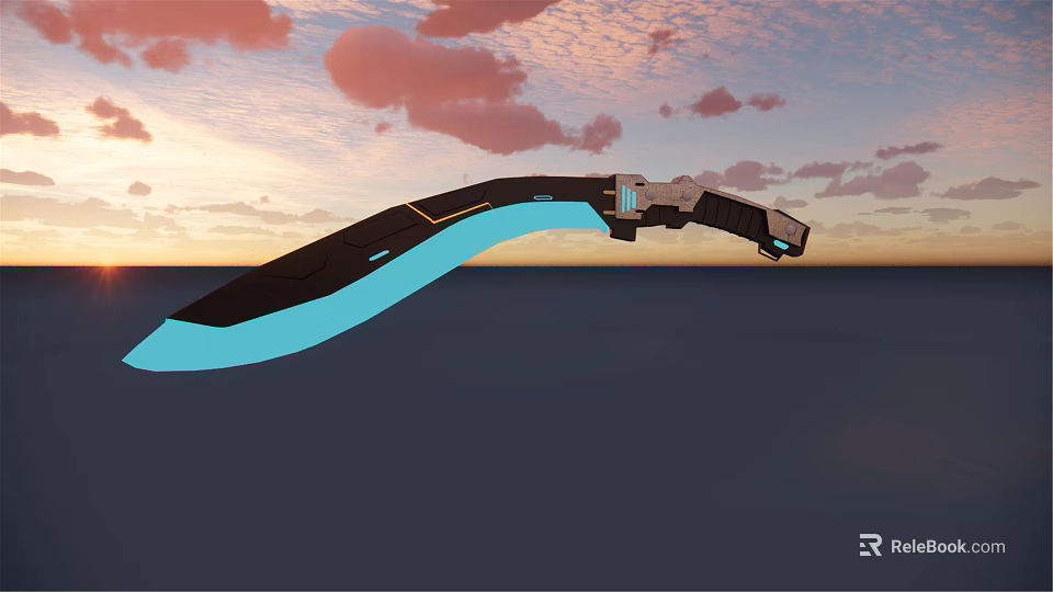 Futuristic Scimitar With Blue Glowing Blade And Tech Inspired Hilt Against Sunset Sky 3d model 