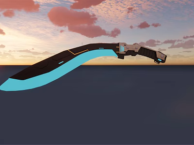 Futuristic Scimitar With Blue Glowing Blade And Tech Inspired Hilt Against Sunset Sky 3d model