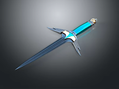 Ornate Sword With Blue Hilt Golden Decoration And Wing Shaped Guard 3d model