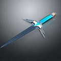Ornate Sword With Blue Hilt Golden Decoration And Wing Shaped Guard