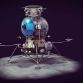 Vintage Lunar Lander Spacecraft With Blue Dome And Metal Legs On Gray Ground