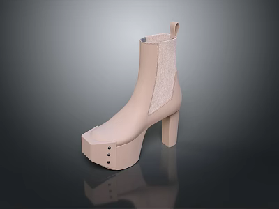 Stylish Beige Ankle Boots Design With High Block Heels Square Toe And Sequin Details 3d model