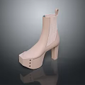 Stylish Beige Ankle Boots Design With High Block Heels Square Toe And Sequin Details
