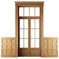 Wooden Double Doors With Glass Panels And Black Window Style Frames