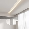 Modern White Ceiling Design With LED Strip Light Gray Structural Element And Window White Blinds