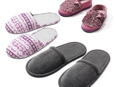 Cozy Indoor Slippers with Patterned and Simple Design Purple Grey Pink Fluffy Soft Comfortable Footwear 3d model