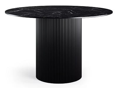Modern Outdoor Table with Round Black Marble Top and Ribbed Black Leg Design 3d model