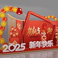 2025 Happy New Year Photo Check In Spot With Red Decorations Golden Coins Lion Dance