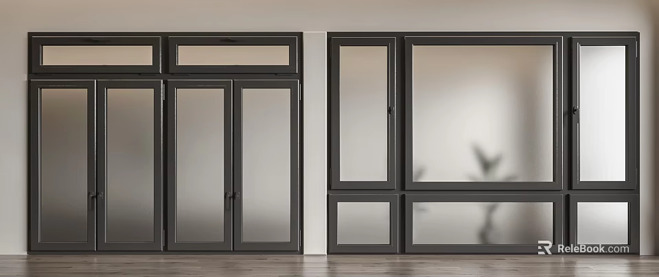 Modern Interior With Floor To Ceiling Windows And Dark Frames 3d model