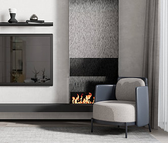 Modern Single Sofa Single Sofa Leisure Chair TV Background Wall Fireplace Combination 3d model