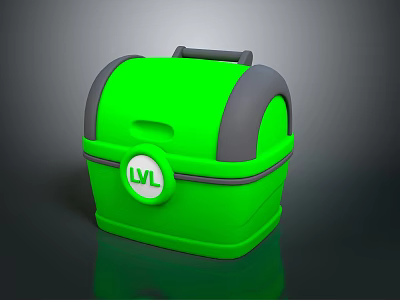 Green Household Storage Box With Curved Top Grey Trim Handle And LVL Logo 3d model