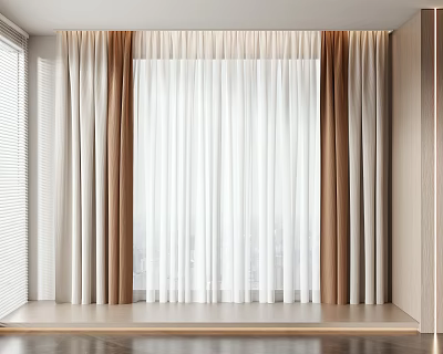 Modern Double Layer Curtains With White Sheer And Brown Fabric For Window Decoration 3d model