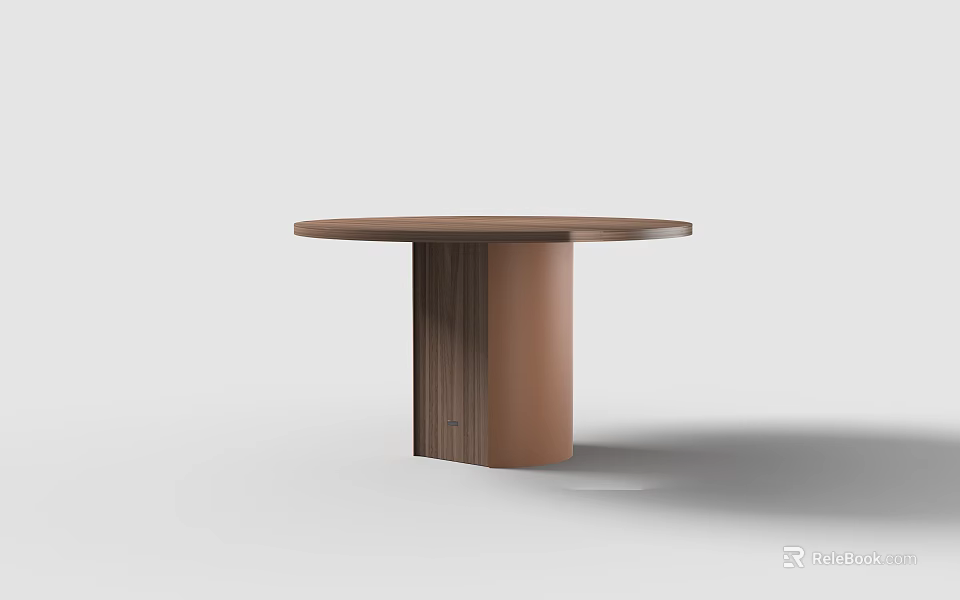 Minimalist Modern Round Dining Table With Sleek Cylindrical Wooden Base 3d model
