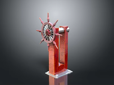 Red Mechanical Steering Wheel Structure With Spokes Axle And Pillar Base 3d model