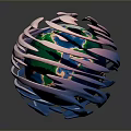 Colorful Striped Globe Model Featuring Earth Surface With Green Land And Blue Ocean