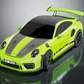 Neon Yellow Sports Car With Rear Spoiler And Striped Sporty Exterior Design