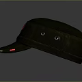Military Style Green Canvas Cap With Red Emblem Two Eyelets And Distressed Brim