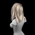 Woman with Long Blond Hair and Prominent Bust on Black Background