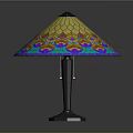 Artistic Stained Glass Lamp Combination With Colorful Patterns And Metal Base