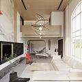 Modern Duplex Living Room With Large Windows Unique Chandelier And Accent Chair