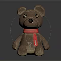 Brown Bear Stuffed Doll With Red Scarf Sitting On Black Surface 3d model