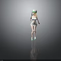 Cute Child in White Green Sportswear with Cap Holding Tennis Racket