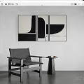 Modern Minimalist Interior With Abstract Wall Art Armchair And Small Round Table