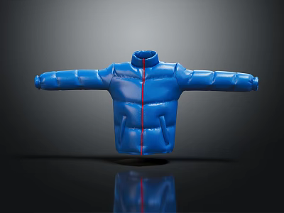 Stylish Blue Puffer Jacket With Red Accent Stitching And Stand Collar Design 3d model