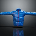 Stylish Blue Puffer Jacket With Red Accent Stitching And Stand Collar Design