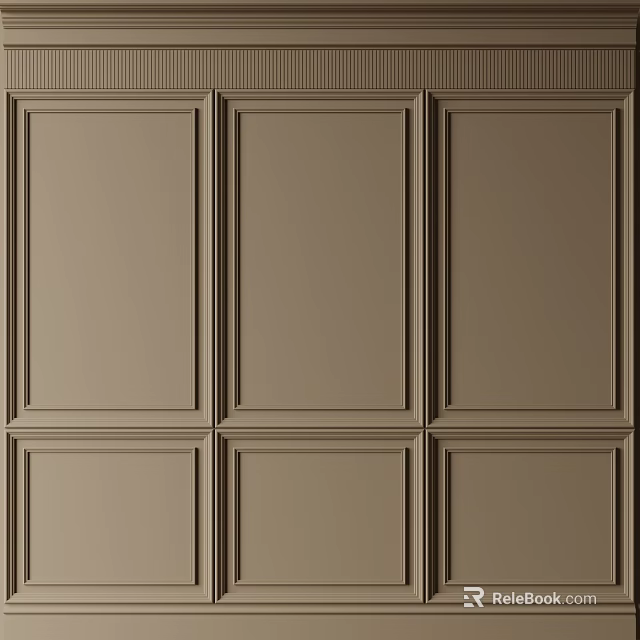 Elegant Brown Paneled Wall Interior With Classic Plaster Molding Design 3d model 