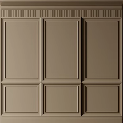 Elegant Brown Paneled Wall Interior With Classic Plaster Molding Design 3d model