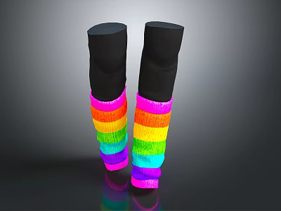 Black Boots With Rainbow Colored Stripes On Shaft For Fashionable Look 3d model