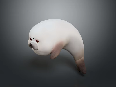 Adorable White Seal 3D Model With Red Eyes And Round Body On Gray Background 3d model