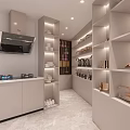 Modern Mall Store Interior With Reception Desk Black Pillar Marble Floor And Display Shelves