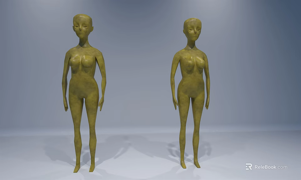 Two Golden Standing Human Figure Decorative Ornament Set For Home 3d model 
