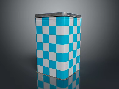 Blue And White Checkered Square Storage Container With Lid For Household Use 3d model