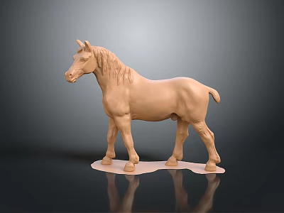 Detailed Beige Standing Horse Sculpture On Platform Base With Dark Background 3d model